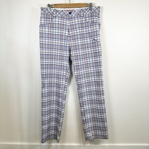 Puma Drycell Plaid Golf Pants Men’s 32x32 White Orange Blue Sport Colorful Bold